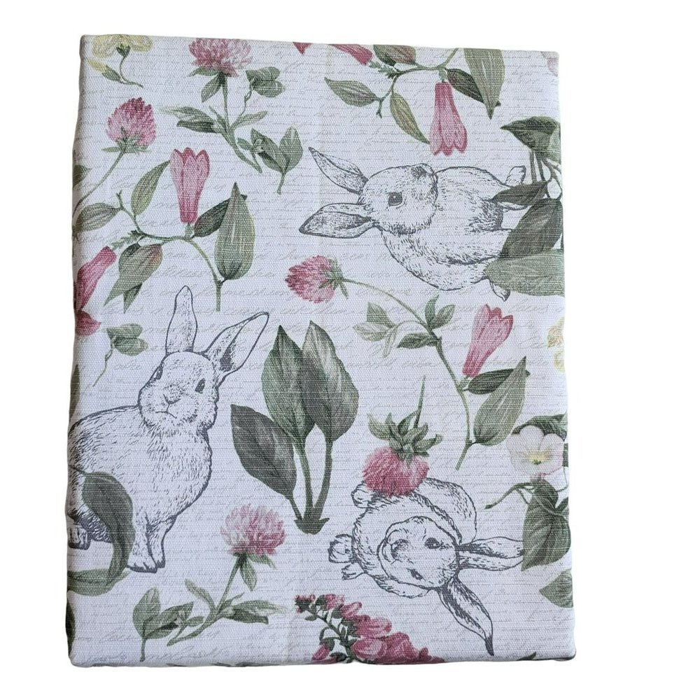 70in Round Cotton Tablecloth And Napkins With Printed Bunnies And Flowers Set - Picture 2 of 16